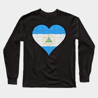 Nicaraguan Jigsaw Puzzle Heart Design - Gift for Nicaraguan With Nicaragua Roots Long Sleeve T-Shirt